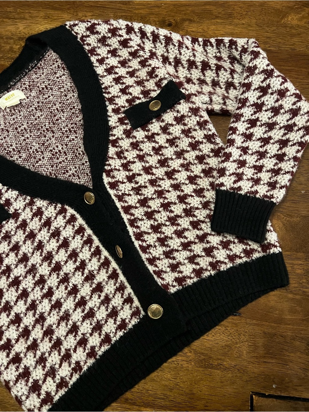 Anthropologie Maeve Houndstooth Cardigan Sweater Small - Picture 5 of 13